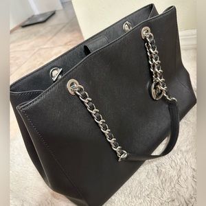 Michael Kors Black Saffiano Leather Silver Chain Shoulder Bag